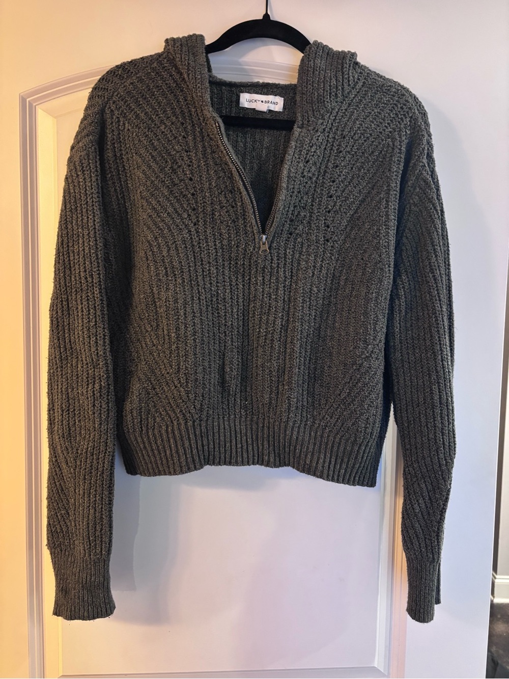 Lucky Brand Olive Half-Zip Hooded Chunky Knit Sweater